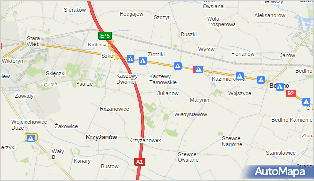 mapa Julianów gmina Krzyżanów, Julianów gmina Krzyżanów na mapie Targeo