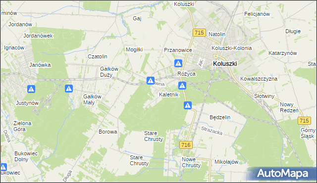 mapa Kaletnik gmina Koluszki, Kaletnik gmina Koluszki na mapie Targeo