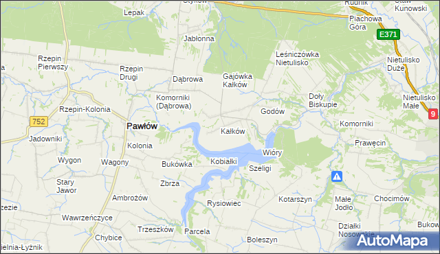 mapa Kałków gmina Pawłów, Kałków gmina Pawłów na mapie Targeo