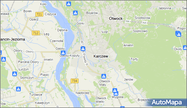 mapa Karczew powiat otwocki, Karczew powiat otwocki na mapie Targeo