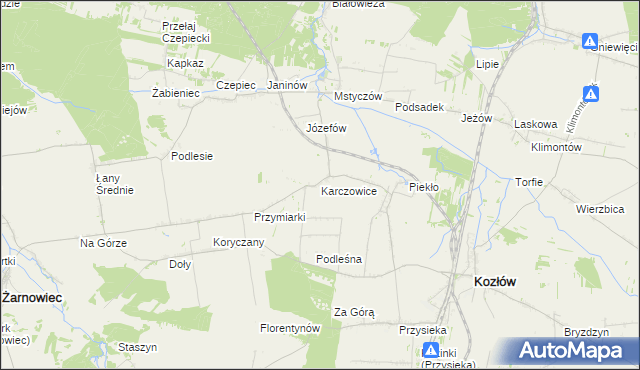 mapa Karczowice gmina Kozłów, Karczowice gmina Kozłów na mapie Targeo