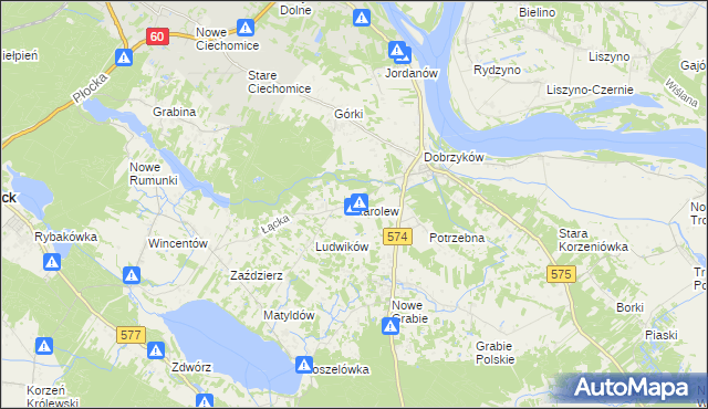 mapa Karolew gmina Gąbin, Karolew gmina Gąbin na mapie Targeo