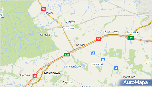 mapa Karwice gmina Malechowo, Karwice gmina Malechowo na mapie Targeo