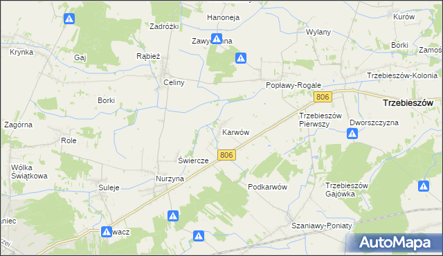 mapa Karwów gmina Trzebieszów, Karwów gmina Trzebieszów na mapie Targeo