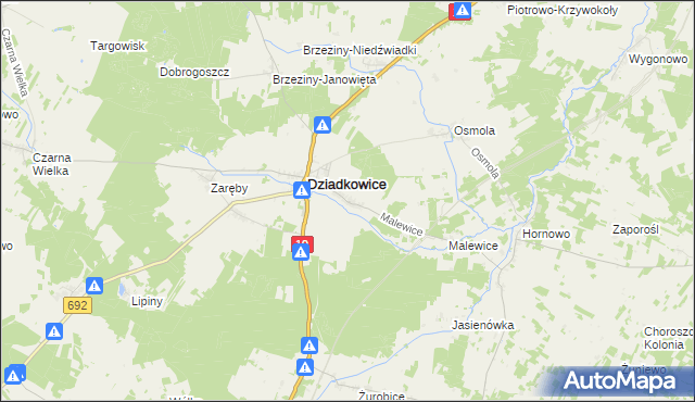 mapa Kąty gmina Dziadkowice, Kąty gmina Dziadkowice na mapie Targeo