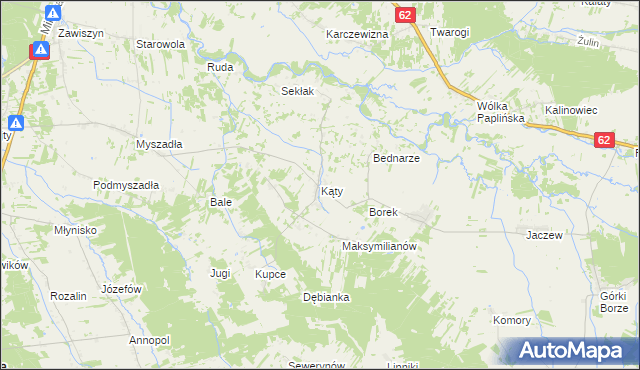 mapa Kąty gmina Korytnica, Kąty gmina Korytnica na mapie Targeo