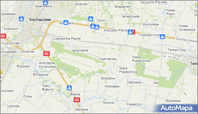 mapa Kaźmierów gmina Sochaczew, Kaźmierów gmina Sochaczew na mapie Targeo