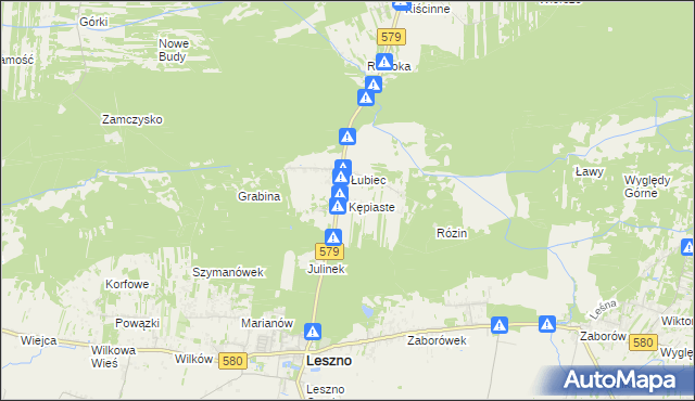 mapa Kępiaste gmina Leszno, Kępiaste gmina Leszno na mapie Targeo