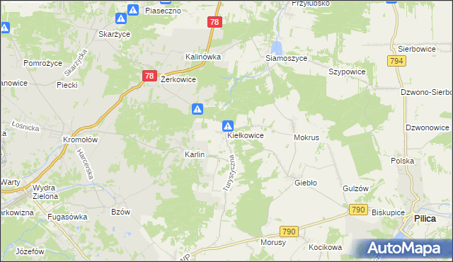 mapa Kiełkowice, Kiełkowice na mapie Targeo