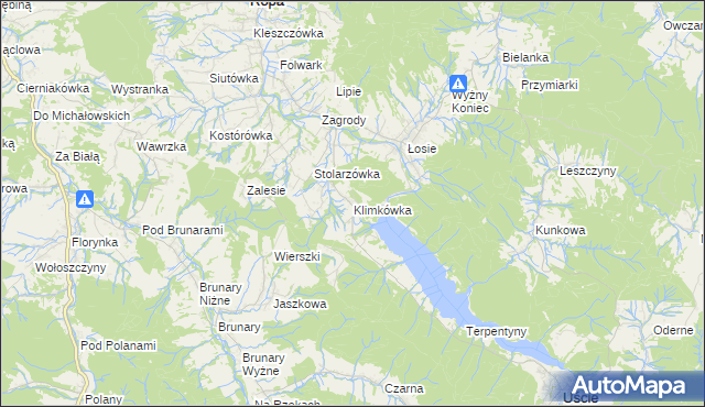 mapa Klimkówka gmina Ropa, Klimkówka gmina Ropa na mapie Targeo