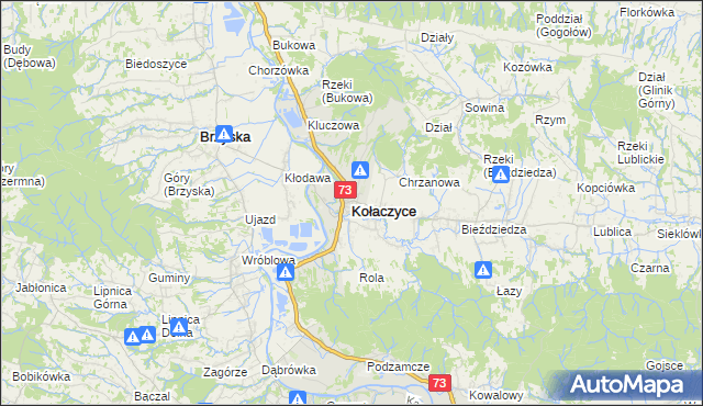 mapa Kołaczyce, Kołaczyce na mapie Targeo