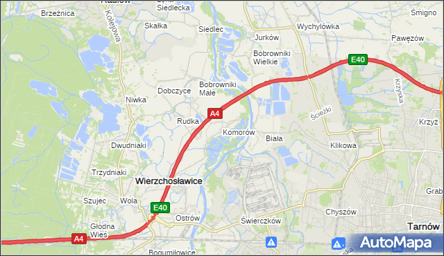 mapa Komorów gmina Wierzchosławice, Komorów gmina Wierzchosławice na mapie Targeo