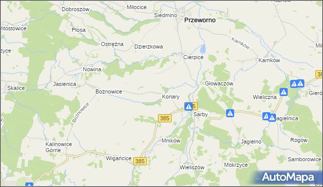 mapa Konary gmina Przeworno, Konary gmina Przeworno na mapie Targeo