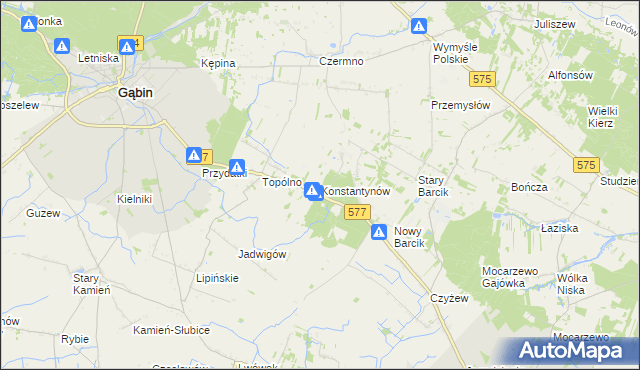 mapa Konstantynów gmina Gąbin, Konstantynów gmina Gąbin na mapie Targeo