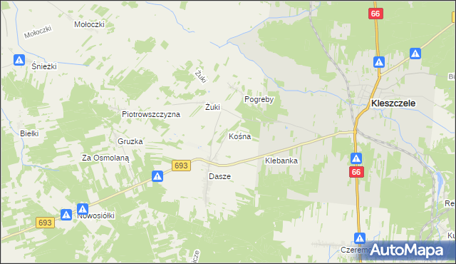 mapa Kośna, Kośna na mapie Targeo