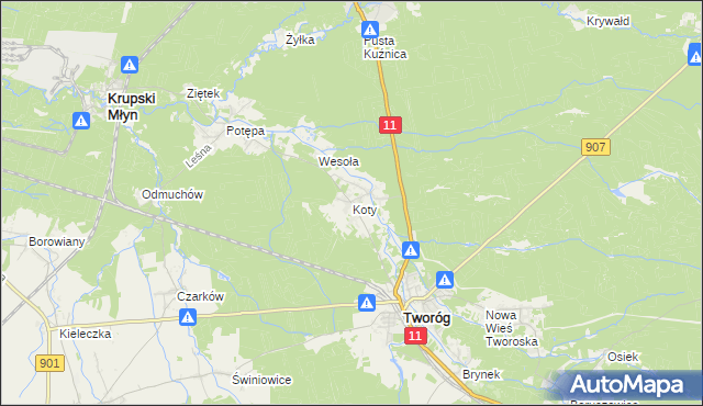 mapa Koty gmina Tworóg, Koty gmina Tworóg na mapie Targeo