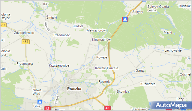 mapa Kowale gmina Praszka, Kowale gmina Praszka na mapie Targeo
