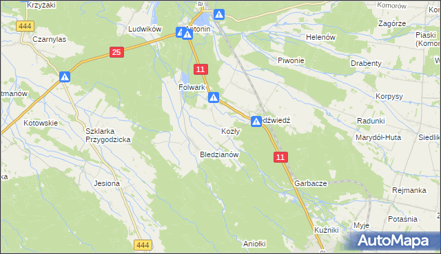 mapa Kozły gmina Ostrzeszów, Kozły gmina Ostrzeszów na mapie Targeo