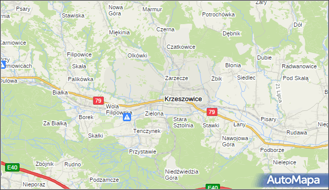 mapa Krzeszowice, Krzeszowice na mapie Targeo