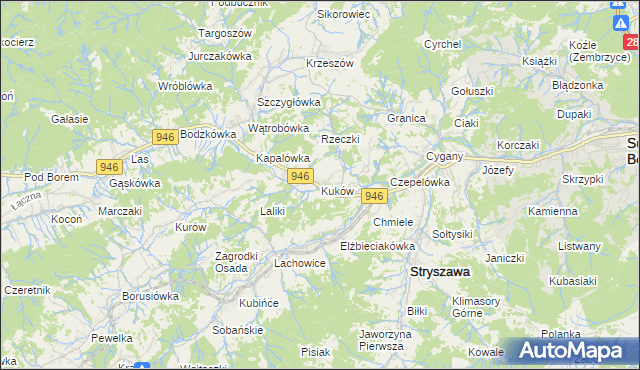 mapa Kuków gmina Stryszawa, Kuków gmina Stryszawa na mapie Targeo