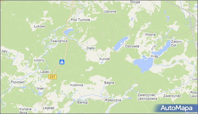 mapa Kurcze gmina Czersk, Kurcze gmina Czersk na mapie Targeo