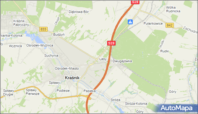 mapa Lasy gmina Kraśnik, Lasy gmina Kraśnik na mapie Targeo