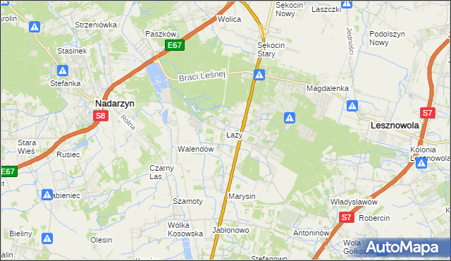 mapa Łazy gmina Lesznowola, Łazy gmina Lesznowola na mapie Targeo