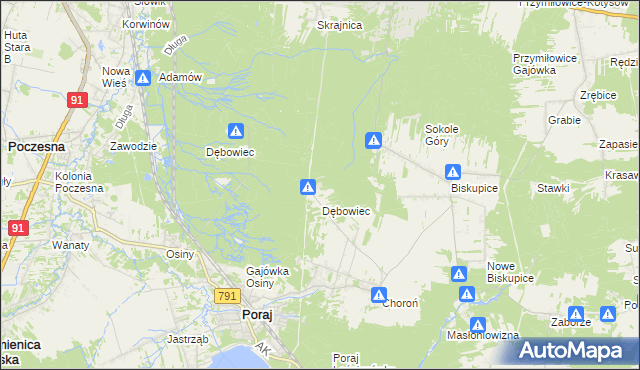 mapa Leśniczówka Dębowiec gmina Olsztyn, Leśniczówka Dębowiec gmina Olsztyn na mapie Targeo