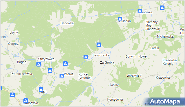 mapa Leszczanka gmina Drelów, Leszczanka gmina Drelów na mapie Targeo