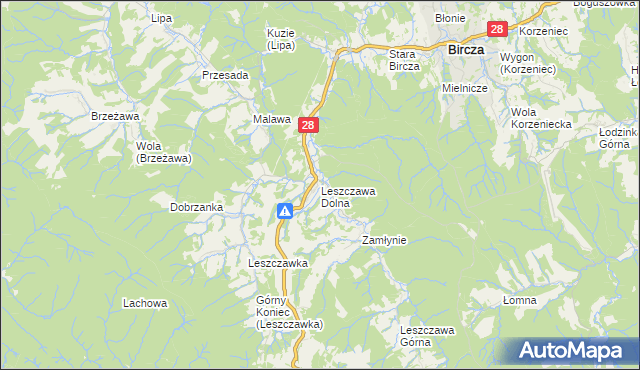 mapa Leszczawa Dolna, Leszczawa Dolna na mapie Targeo