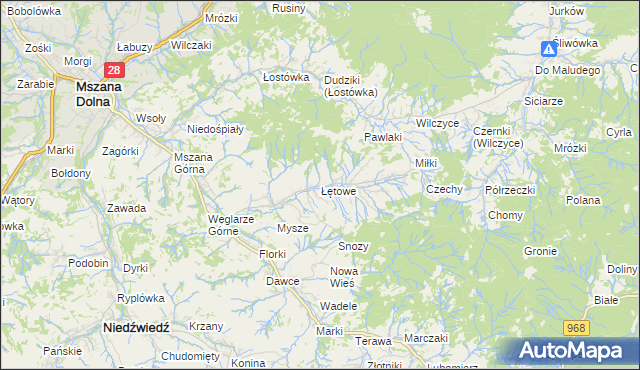 mapa Łętowe, Łętowe na mapie Targeo