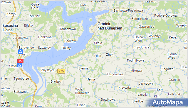 mapa Lipie gmina Gródek nad Dunajcem, Lipie gmina Gródek nad Dunajcem na mapie Targeo