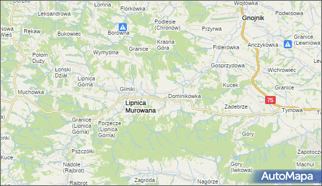 mapa Lipnica Dolna gmina Lipnica Murowana, Lipnica Dolna gmina Lipnica Murowana na mapie Targeo