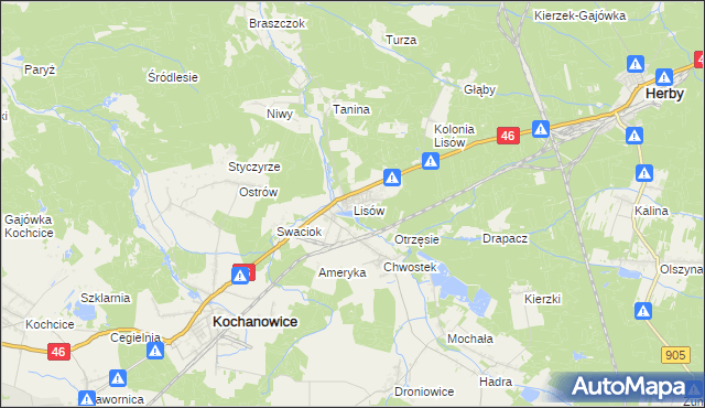 mapa Lisów gmina Herby, Lisów gmina Herby na mapie Targeo