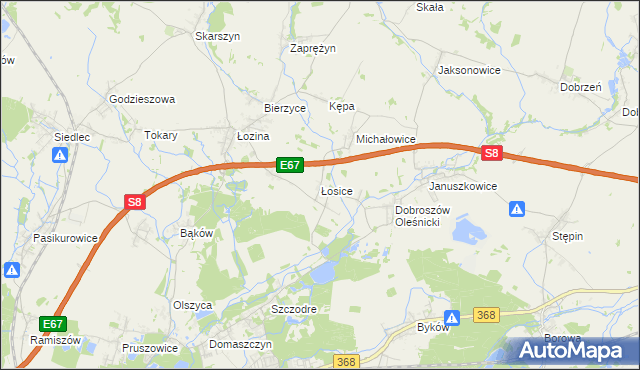 mapa Łosice gmina Długołęka, Łosice gmina Długołęka na mapie Targeo