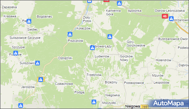 mapa Ludwinów gmina Niegowa, Ludwinów gmina Niegowa na mapie Targeo