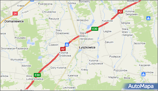 mapa Łyszkowice powiat łowicki, Łyszkowice powiat łowicki na mapie Targeo