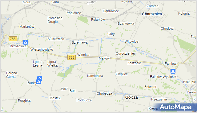 mapa Maków gmina Gołcza, Maków gmina Gołcza na mapie Targeo