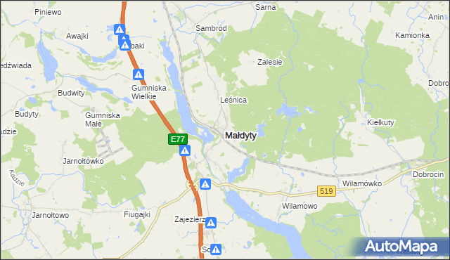 mapa Małdyty, Małdyty na mapie Targeo