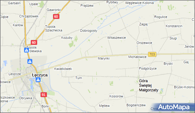 mapa Marynki gmina Góra Świętej Małgorzaty, Marynki gmina Góra Świętej Małgorzaty na mapie Targeo