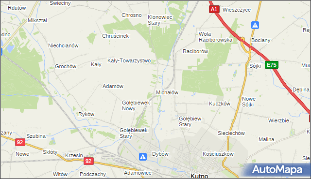 mapa Michałów gmina Kutno, Michałów gmina Kutno na mapie Targeo