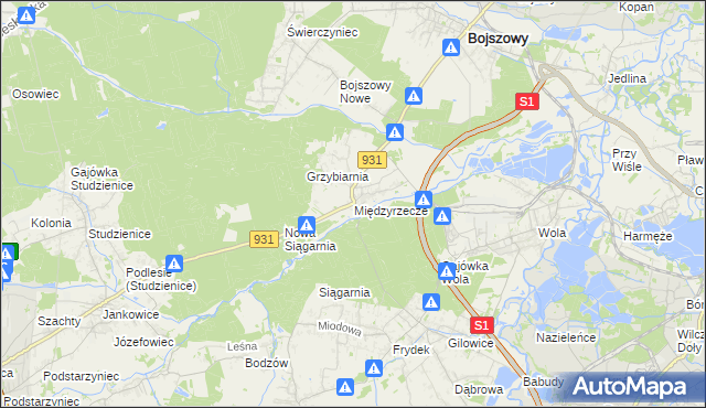 mapa Międzyrzecze gmina Bojszowy, Międzyrzecze gmina Bojszowy na mapie Targeo