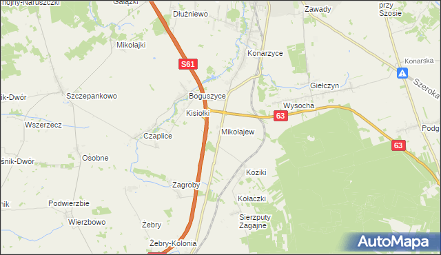 mapa Mikołajew gmina Łomża, Mikołajew gmina Łomża na mapie Targeo