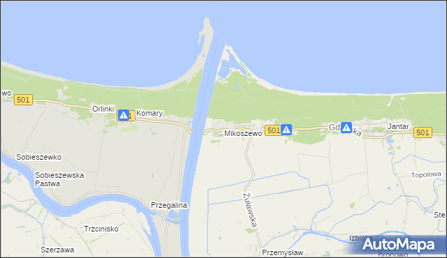 mapa Mikoszewo, Mikoszewo na mapie Targeo