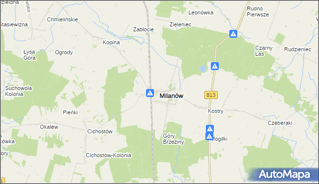 mapa Milanów powiat parczewski, Milanów powiat parczewski na mapie Targeo