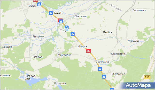 mapa Miłosna gmina Lubin, Miłosna gmina Lubin na mapie Targeo