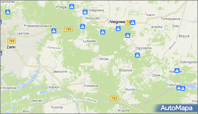 mapa Mirów gmina Niegowa, Mirów gmina Niegowa na mapie Targeo