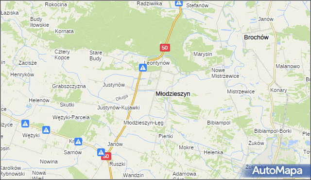 mapa Młodzieszyn, Młodzieszyn na mapie Targeo