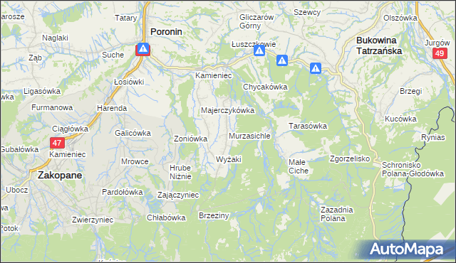 mapa Murzasichle, Murzasichle na mapie Targeo