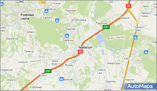 mapa Nadarzyn powiat pruszkowski, Nadarzyn powiat pruszkowski na mapie Targeo